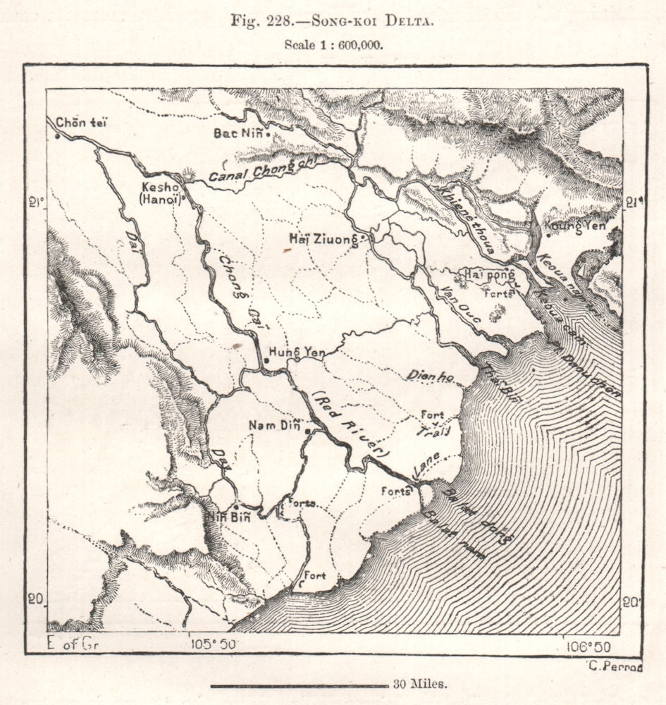 Red River Delta. Vietnam. Sketch map 1885 old antique vintage plan chart